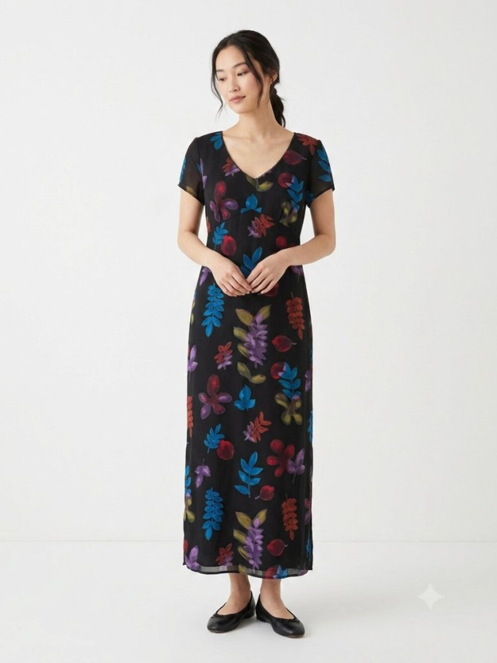 Vintage Liz Claiborne Dress Black Maxi Floral 90s Whimsigoth 10